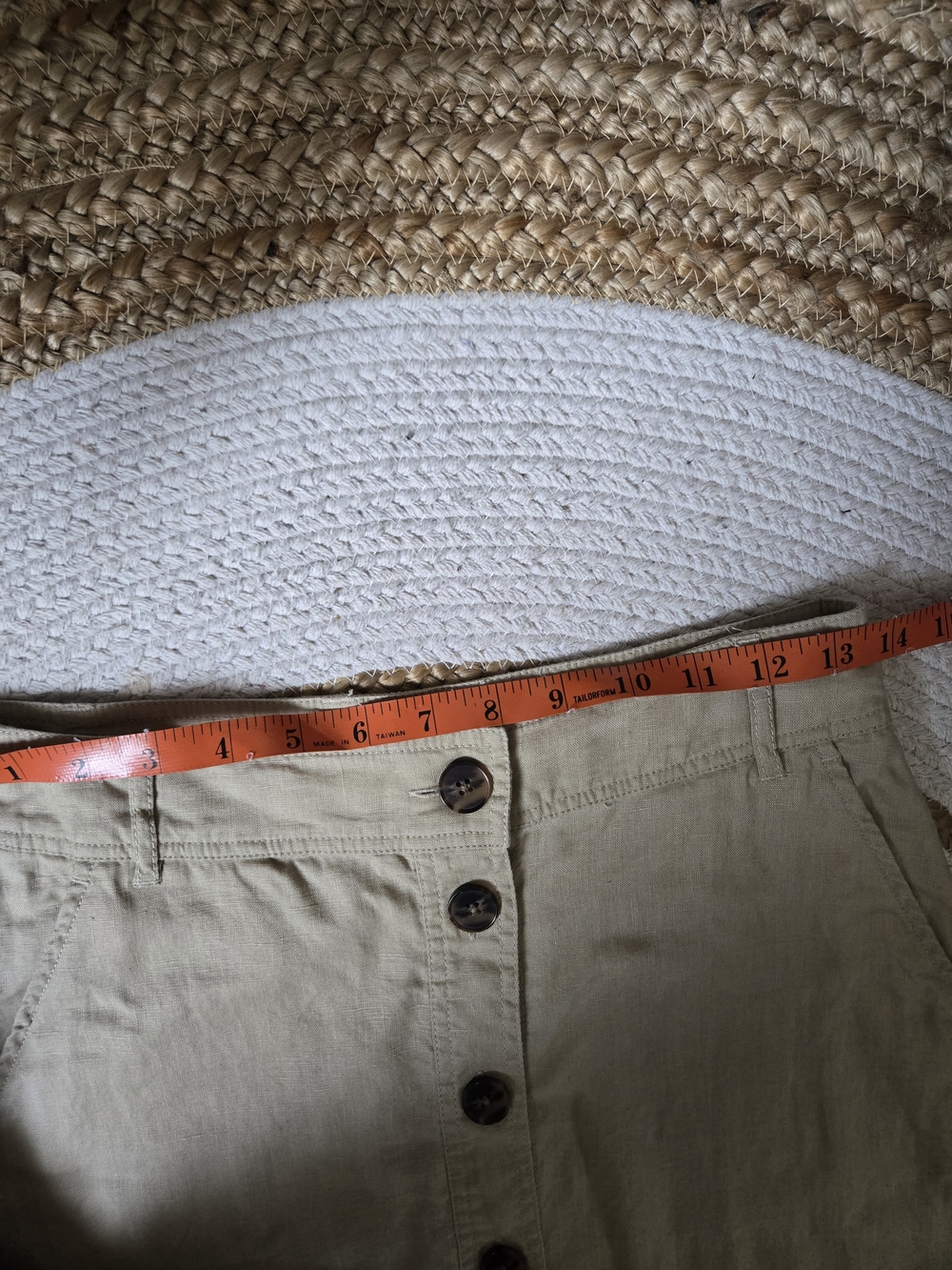 Part Two Linen High-Waist A-Line Cream Button-Front Midi Summer Skirt - Picture 10 of 12